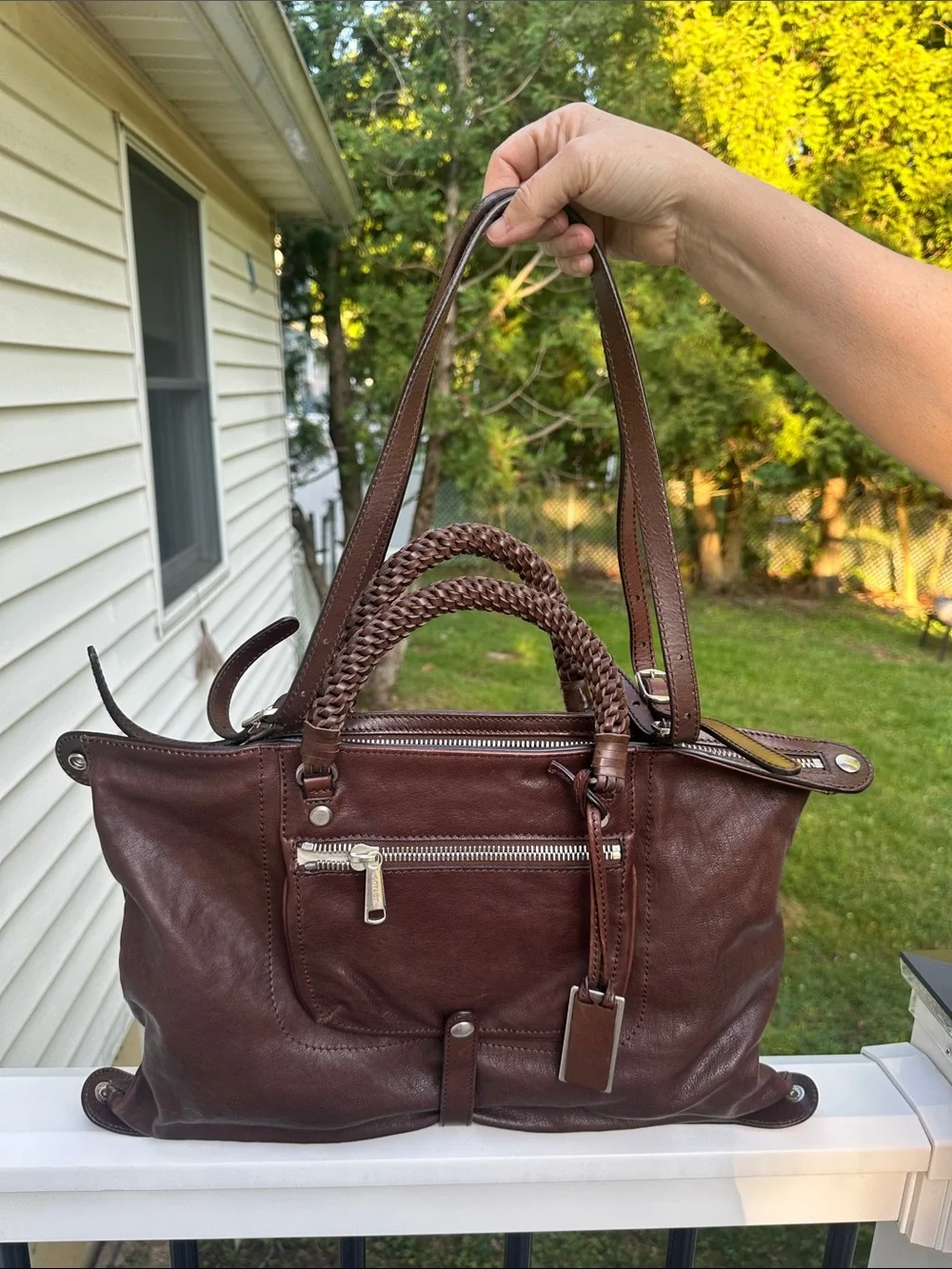 Gryson Classic Brown Braided-Handle Leather Tote